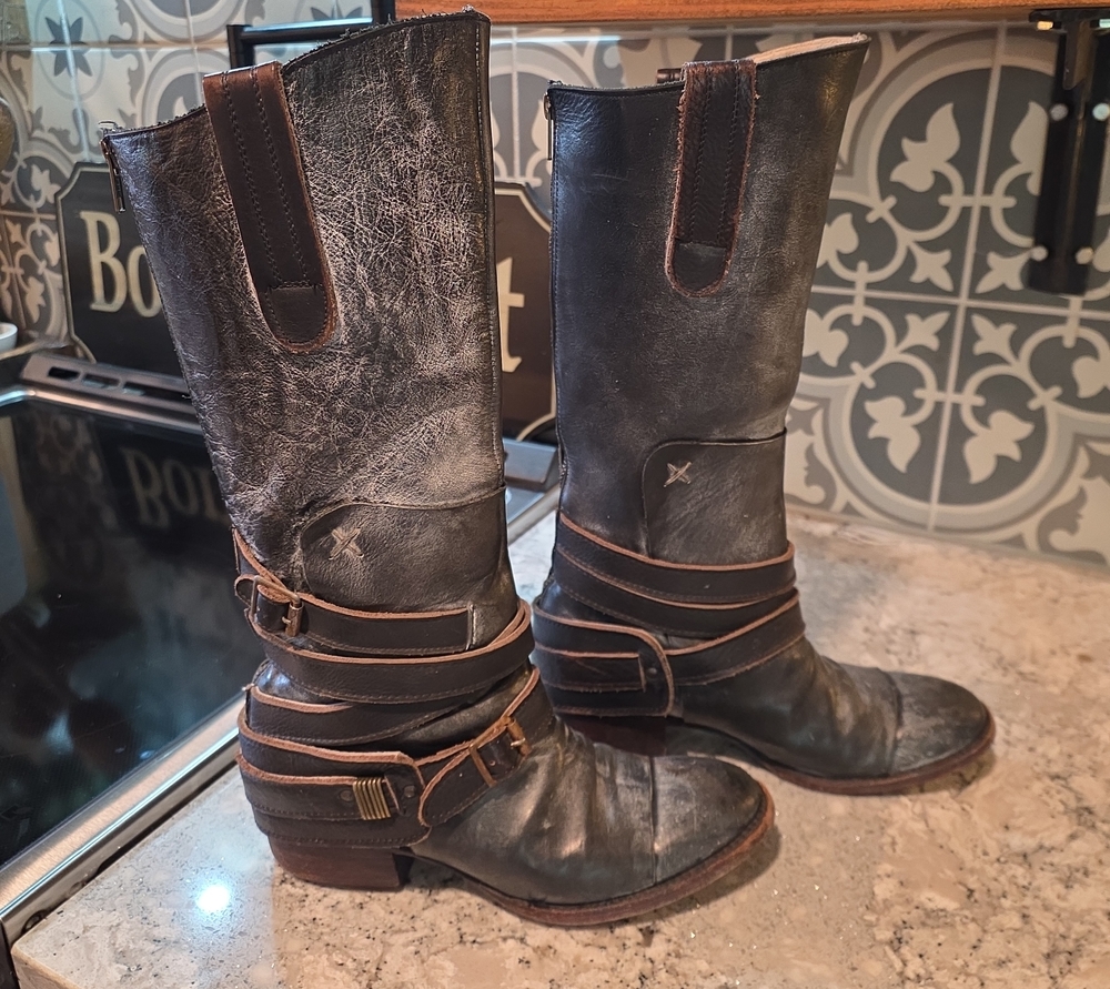 Freebird by Steven Dark Grey/blackish-brown Leather Mid-Calf Harness Boots